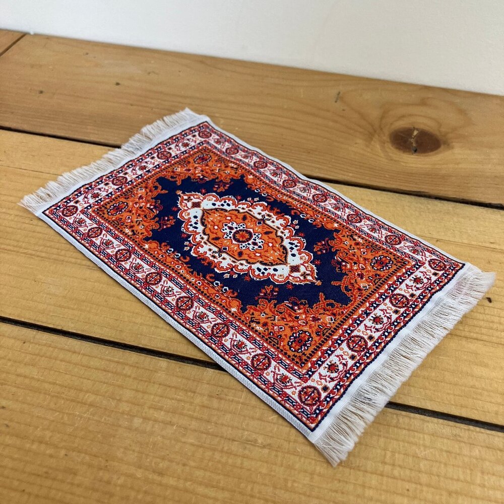 Miniature Persian Tapestry Rug for Dollhouse or Doily Orange/Blue 3.75" x 6.5"